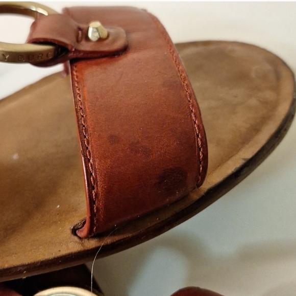 Tory Burch Fletcher Rust Red Flat Sandal Shoe Rare Find found mostly in wedge - Picture 5 of 11